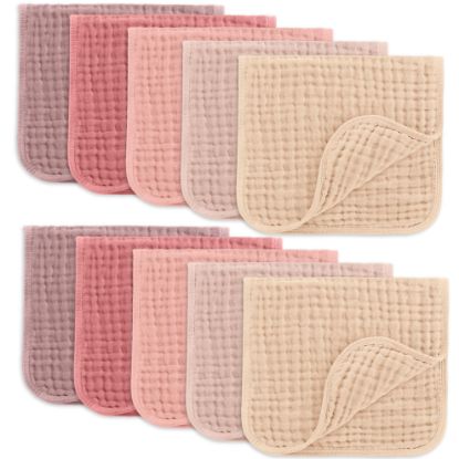 Picture of Comfy Cubs Muslin Burp Cloths 20" x 10", Pack of 10 - Large, 6-Layer, Ultra Absorbent 100% Cotton for Baby Drool and Messes - Soft, Safe & Gentle Baby Burp Cloths for Boys & Girls - Multi Girl