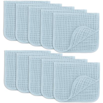 Picture of Comfy Cubs Muslin Burp Cloths Set Large 100% Cotton Hand Washcloths for Babies, Baby Essentials 6 Layers Extra Absorbent and Soft Boys & Girls Baby Bibs & Burp Cloths Set (Sky Blue, 10-Pack, 20" X10")