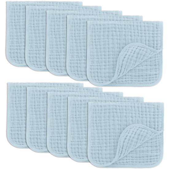 Picture of Comfy Cubs Muslin Burp Cloths Set Large 100% Cotton Hand Washcloths for Babies, Baby Essentials 6 Layers Extra Absorbent and Soft Boys & Girls Baby Bibs & Burp Cloths Set (Sky Blue, 10-Pack, 20" X10")