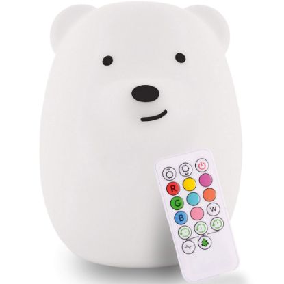 Picture of Lumipets Silicone Night Light for Kids, Bear - 9 Soft Colors, Remote Sleep Timer - Rechargeable, Battery-Operated Light for Toddler, Baby, Girls, Boys - Bedroom, Nursery