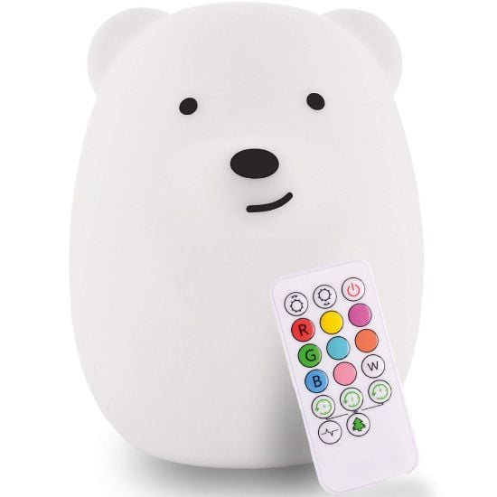 Picture of Lumipets Silicone Night Light for Kids, Bear - 9 Soft Colors, Remote Sleep Timer - Rechargeable, Battery-Operated Light for Toddler, Baby, Girls, Boys - Bedroom, Nursery
