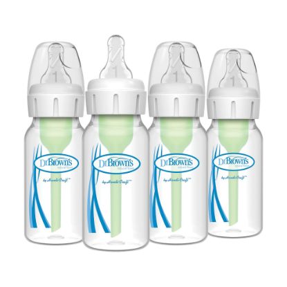 Picture of Dr. Brown's Natural Flow Anti-Colic Options+ Narrow Baby Bottle, 4 oz/120 mL, with Level 1 Slow Flow Nipple, 0m+, 4 Bottles