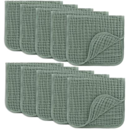 Picture of Comfy Cubs Muslin Burp Cloths 20" x 10", Pack of 10 - Large, 6-Layer, Ultra Absorbent 100% Cotton for Baby Drool and Messes - Soft, Safe & Gentle Baby Burp Cloths for Boys & Girls - Fern