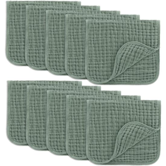 Picture of Comfy Cubs Muslin Burp Cloths 20" x 10", Pack of 10 - Large, 6-Layer, Ultra Absorbent 100% Cotton for Baby Drool and Messes - Soft, Safe & Gentle Baby Burp Cloths for Boys & Girls - Fern