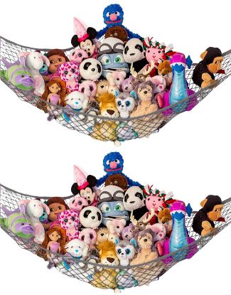 Picture of Lilly's Love Stuffed Animal Hammock | Corner Hanging Organizer, Stuffed Animal Storage | Easy to Hang Plushie Net w/Included Anchors & Hooks | Cute Room & Bedroom Decor (Gray, 2 Pack)