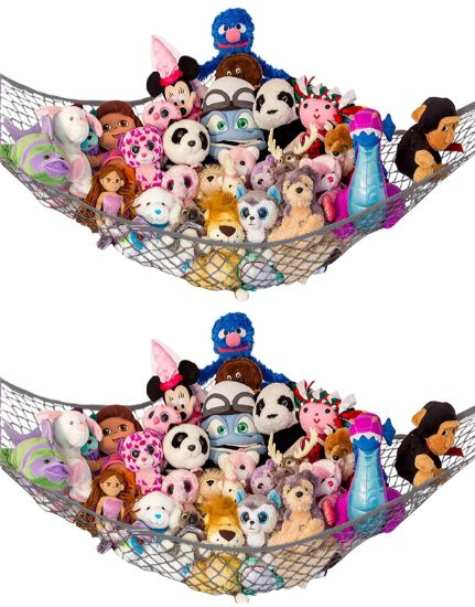 Picture of Lilly's Love Stuffed Animal Hammock | Corner Hanging Organizer, Stuffed Animal Storage | Easy to Hang Plushie Net w/Included Anchors & Hooks | Cute Room & Bedroom Decor (Gray, 2 Pack)