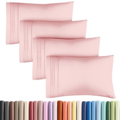 Picture of King Pillow Cases Set of 4 - Ultra Soft Hotel Quality Pillowcase Covers - Luxury Comfy Bedding for Women, Men, Kids & Teens - Machine Washable Pillow Protectors - 4 Pieces Set - King Size Baby Pink
