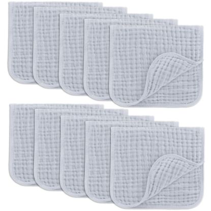 Picture of Comfy Cubs Muslin Burp Cloths 20" x 10", Pack of 10 - Large, 6-Layer, Ultra Absorbent 100% Cotton for Baby Drool and Messes - Soft, Safe & Gentle Baby Burp Cloths for Boys & Girls - Slate