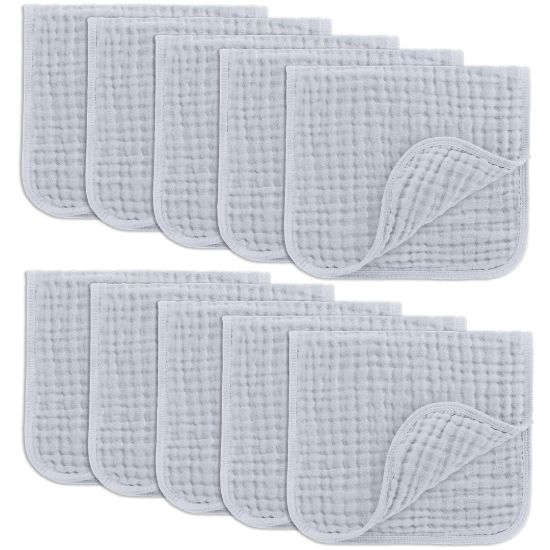 Picture of Comfy Cubs Muslin Burp Cloths 20" x 10", Pack of 10 - Large, 6-Layer, Ultra Absorbent 100% Cotton for Baby Drool and Messes - Soft, Safe & Gentle Baby Burp Cloths for Boys & Girls - Slate