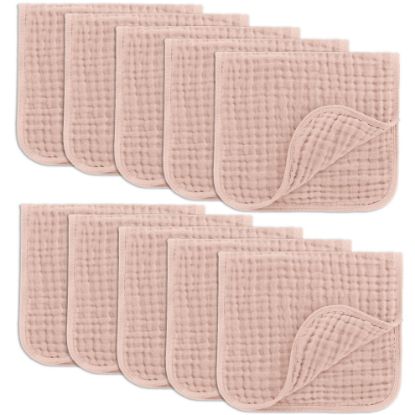 Picture of Comfy Cubs Muslin Burp Cloths 20" x 10", Pack of 10 - Large, 6-Layer, Ultra Absorbent 100% Cotton for Baby Drool and Messes - Soft, Safe & Gentle Baby Burp Cloths for Boys & Girls - Blush
