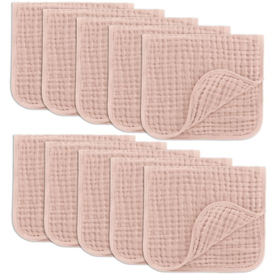 Picture of Comfy Cubs Muslin Burp Cloths 20" x 10", Pack of 10 - Large, 6-Layer, Ultra Absorbent 100% Cotton for Baby Drool and Messes - Soft, Safe & Gentle Baby Burp Cloths for Boys & Girls - Blush