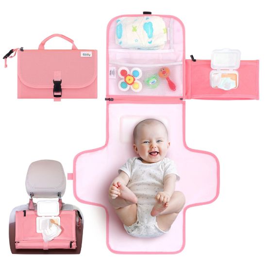 Picture of Kopi Baby Portable Diaper Changing Pad - Baby Diaper Changer Travel Bag with Wipes Pocket, Smart Design Portable Changing Mat, Infant Travel Station Kit, Gift for Newborn Girl & Boy - Pink, Classic