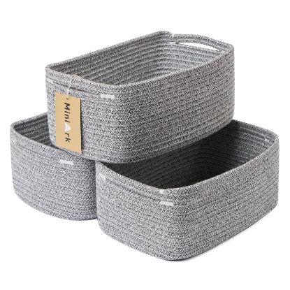 Picture of MiniArk Shelf Storage Baskets for Organizing | Closet Organizer Bins | Small Toy Basket | Woven Rope Baskets | Cube Decorative Box | Shallow Basket | 13x8.5x5.1” | 3 Packs Mixed Grey