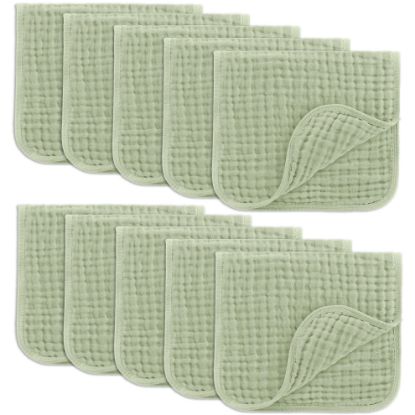 Picture of Comfy Cubs Muslin Burp Cloths 20" x 10", Pack of 10 - Large, 6-Layer, Ultra Absorbent 100% Cotton for Baby Drool and Messes - Soft, Safe & Gentle Baby Burp Cloths for Boys & Girls - Sage