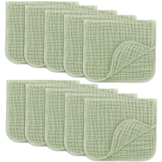 Picture of Comfy Cubs Muslin Burp Cloths 20" x 10", Pack of 10 - Large, 6-Layer, Ultra Absorbent 100% Cotton for Baby Drool and Messes - Soft, Safe & Gentle Baby Burp Cloths for Boys & Girls - Sage