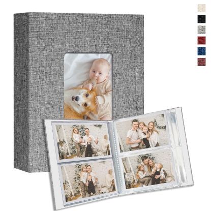 Picture of Vienrose Small Photo Album 4x6 holds 200 Photos 2 Pack, Mini Baby Photo Album Linen Cover for Gifts Wedding Family, Grey