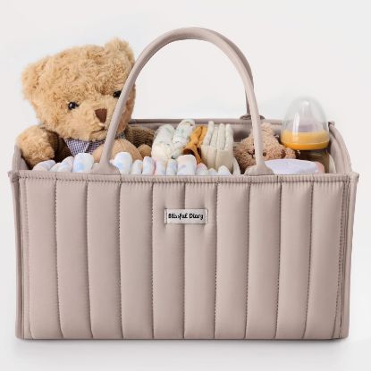 Picture of Blissful Diary Baby Diaper Caddy Organizer, Stylish Storage Basket for Newborn Essentials and Diaper Station, Gift for Baby Shower and Registry Must-Have, Sand