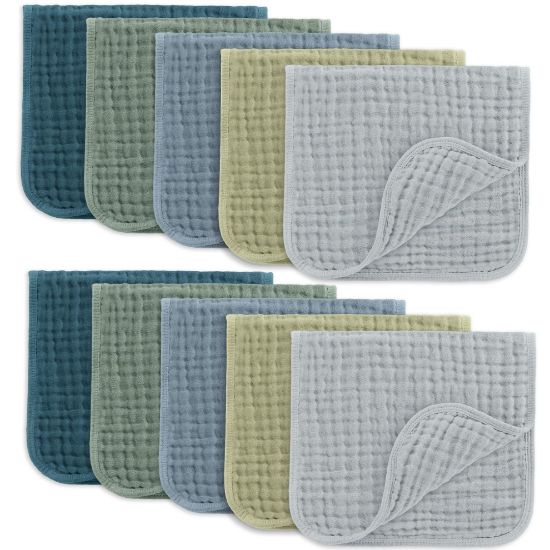 Picture of Comfy Cubs Muslin Burp Cloths 20" x 10", Pack of 10 - Large, 6-Layer, Ultra Absorbent 100% Cotton for Baby Drool and Messes - Soft, Safe & Gentle Baby Burp Cloths for Boys & Girls - Multi Boy