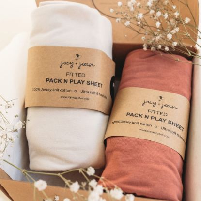 Picture of Travel Crib Fitted Sheets for Baby Bjorn, Guava Lotus Travel Crib and 24 x 42 Inch Travel Light Playard Mattress - Snuggly Soft 100% Jersey Cotton - Beige + Rusty Brown - 2 Pack