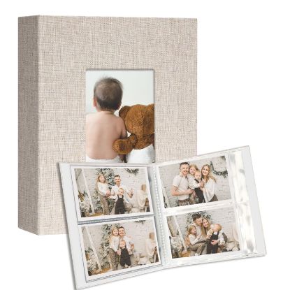 Picture of Vienrose Small Photo Album 4x6 holds 200 Photos 2 Pack, Mini Baby Photo Album Linen Cover for Gifts Wedding Family, Beige