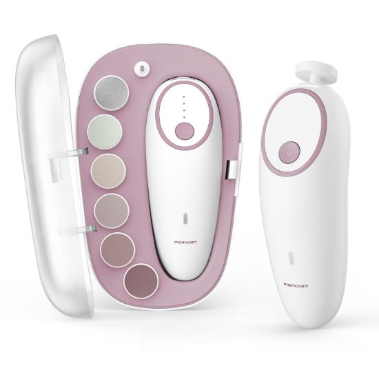 Picture of Momcozy Baby Nail File Electric, Rechargeable Baby Nail Clipper, Gentle Baby Nail Trimmer Electric with Night Light, 7 Grinding Head Replacement Pads, Pink