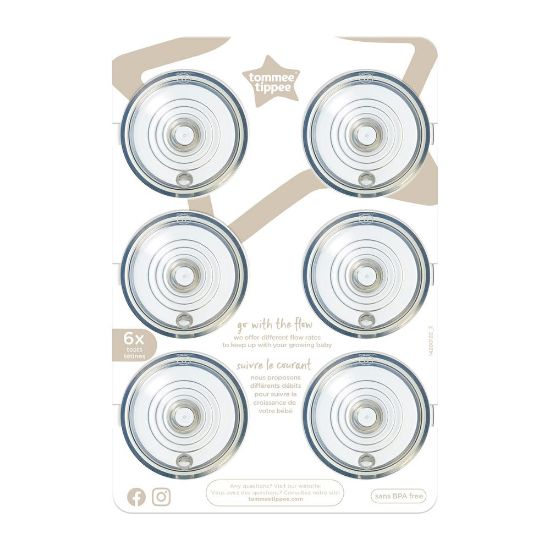 Picture of Tommee Tippee Closer to Nature Baby Bottle Nipples, Medium Flow Breast-like, Anti-Colic Valve, Soft Silicone (3m+, 6 Count)