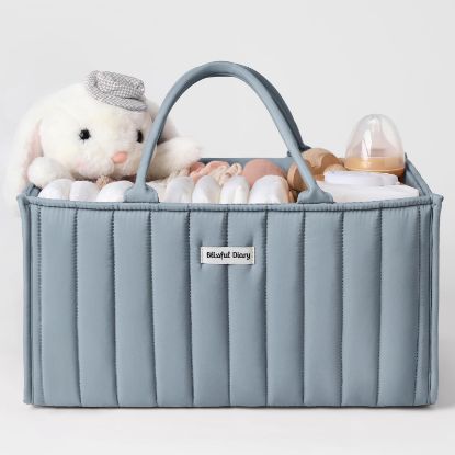 Picture of Blissful Diary Baby Diaper Caddy Organizer, Stylish Storage Basket for Newborn Essentials and Diaper Station, Gift for Baby Shower and Registry Must-Have, Dusty Blue