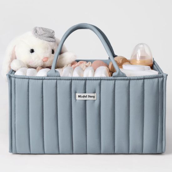 Picture of Blissful Diary Baby Diaper Caddy Organizer, Stylish Storage Basket for Newborn Essentials and Diaper Station, Gift for Baby Shower and Registry Must-Have, Dusty Blue