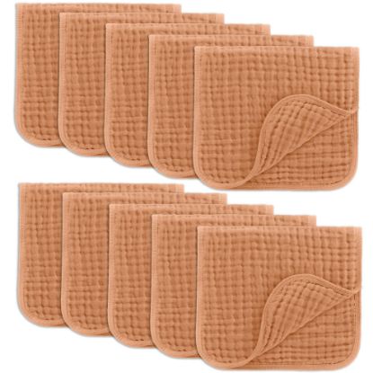 Picture of Comfy Cubs Muslin Burp Cloths 20" x 10", Pack of 10 - Large, 6-Layer, Ultra Absorbent 100% Cotton for Baby Drool and Messes - Soft, Safe & Gentle Baby Burp Cloths for Boys & Girls - Caramel