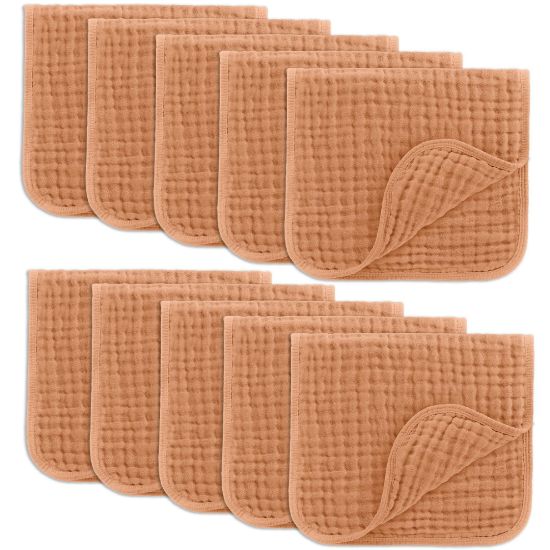 Picture of Comfy Cubs Muslin Burp Cloths 20" x 10", Pack of 10 - Large, 6-Layer, Ultra Absorbent 100% Cotton for Baby Drool and Messes - Soft, Safe & Gentle Baby Burp Cloths for Boys & Girls - Caramel
