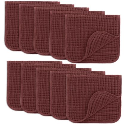 Picture of Comfy Cubs Muslin Burp Cloths 20" x 10", Pack of 10 - Large, 6-Layer, Ultra Absorbent 100% Cotton for Baby Drool and Messes - Soft, Safe & Gentle Baby Burp Cloths Set for Boys & Girls - Wine