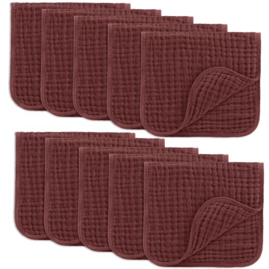 Picture of Comfy Cubs Muslin Burp Cloths 20" x 10", Pack of 10 - Large, 6-Layer, Ultra Absorbent 100% Cotton for Baby Drool and Messes - Soft, Safe & Gentle Baby Burp Cloths Set for Boys & Girls - Wine