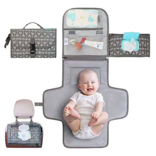 Picture of Kopi Baby Portable Diaper Changing Pad - Baby Diaper Changer Travel Bag with Wipes Pocket, Smart Design Portable Changing Mat, Infant Travel Station Kit, Gift for Newborn Girl & Boy - Classic