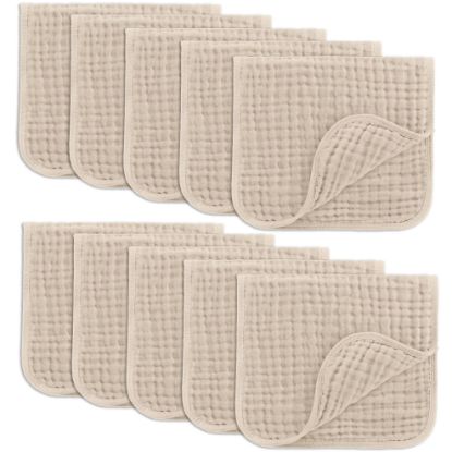 Picture of Comfy Cubs Muslin Burp Cloths 20" x 10", Pack of 10 - Large, 6-Layer, Ultra Absorbent 100% Cotton for Baby Drool and Messes - Soft, Safe & Gentle Baby Burp Cloths for Boys & Girls - Sand