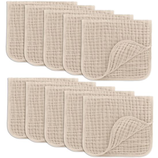 Picture of Comfy Cubs Muslin Burp Cloths 20" x 10", Pack of 10 - Large, 6-Layer, Ultra Absorbent 100% Cotton for Baby Drool and Messes - Soft, Safe & Gentle Baby Burp Cloths for Boys & Girls - Sand