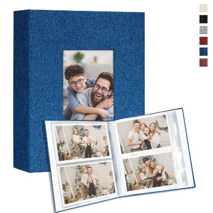 Picture of Vienrose Small Photo Album 4x6 holds 200 Photos 2 Pack, Mini Baby Photo Album Linen Cover for Gifts Wedding Family, Blue