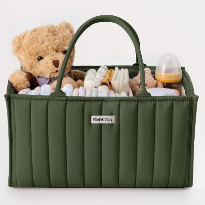 Picture of Blissful Diary Baby Diaper Caddy Organizer, Stylish Storage Basket for Newborn Essentials and Diaper Station, Gift for Baby Shower and Registry Must-Have, Deep Green
