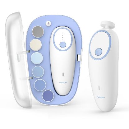 Picture of Momcozy Baby Nail File Electric, Rechargeable Baby Nail Clipper, Gentle Baby Nail Trimmer Electric with Night Light, 7 Grinding Head Replacement Pads, Blue