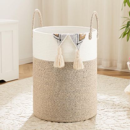 Picture of Artfeel Laundry Basket,Woven Cotton Rope Laundry Hamper,40L for Decorative Storage of Dirty Clothes,Toys and Blankets in Bathroom,Baby Room and Living Room