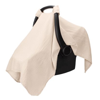Picture of Comfy Cubs Baby Car Seat Cover - Soft, Breathable Bamboo Rayon and Muslin Cotton Blend - Lightweight Canopy for Sun, Bug, and Comfort Protection - Large Size Infant Seat Cover in Sand Design