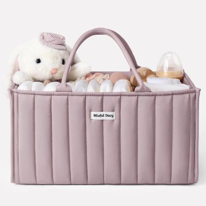 Picture of Blissful Diary Baby Diaper Caddy Organizer, Stylish Storage Basket for Newborn Essentials and Diaper Station, Gift for Baby Shower and Registry Must-Have, Mauve Pink