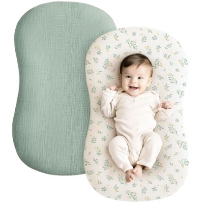 Picture of Konssy Muslin Baby Lounger Cover 2 Pack, 100% Cotton Newborn Lounger Cover, Soft and Breathable Lounger Cover for Boys Girls, Covers Only (Leaf,Green)