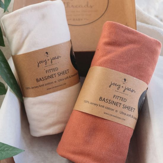Picture of Bassinet Fitted Sheets for Chicco LullaGo Nest Portable Bassinet, Close to You 3-in-1 and Next2Me Bedside Bassinet - Snuggly Soft 100% Cotton - Beige + Rusty Brown - 2 Pack - Not for Lullago Anywhere