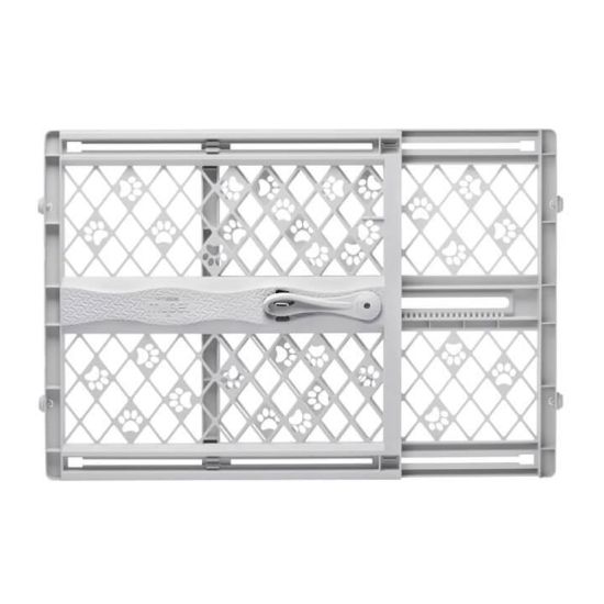 Picture of MYPET North States Paws Portable Pet Gate: 26-40" Wide. Pressure Mount. No tools needed. Made in USA. Dog Gate 23" Tall, Expandable, Durable Dog Gates for Doorways, Light Gray