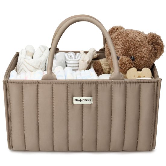 Picture of Blissful Diary Baby Diaper Caddy Organizer, Stylish Storage Basket for Newborn Essentials and Diaper Station, Gift for Baby Shower and Registry Must-Have, Mocha Brown