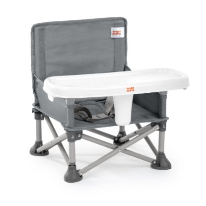 Picture of Bright Starts Pop 'N Sit Portable Booster, Indoor/Outdoor Use, Floor Seat with Feeding Tray, Grey, 6 Mos - 3 Yrs
