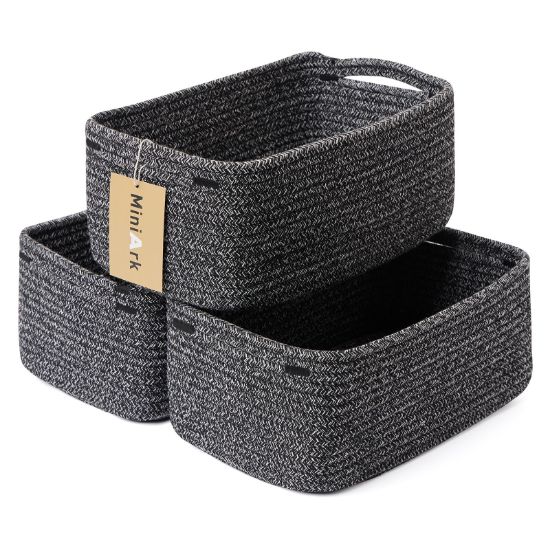 Picture of MiniArk Shelf Storage Baskets for Organizing | Closet Organizer Bins | Small Toy Basket | Woven Rope Baskets | Cube Decorative Box | Shallow Basket | 13x8.5x5.1” | 3 Packs Dark Gray