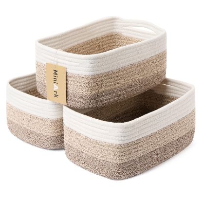 Picture of MiniArk Small Storage Baskets for Organizing | Closet Organizer Bins | Shelf Toy Basket | Woven Rope Baskets | Cube Decorative Box | Shallow Basket | 13x8.5x5.1” | 3 Packs Gradient Brown