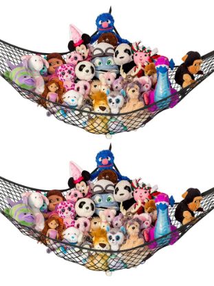 Picture of Lilly's Love Stuffed Animal Hammock | Corner Hanging Organizer, Stuffed Animal Storage | Easy to Hang Plushie Net w/Included Anchors & Hooks | Cute Room & Bedroom Decor (Black, 2 Pack)