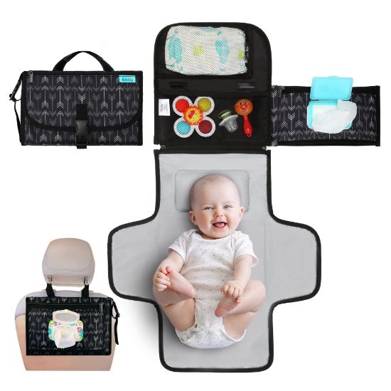 Picture of Kopi Baby Portable Diaper Changing Pad - Baby Diaper Changer Travel Bag with Wipes Pocket, Smart Design Portable Changing Mat, Infant Travel Station Kit, Gift for Newborn - Black Arrows, Classic